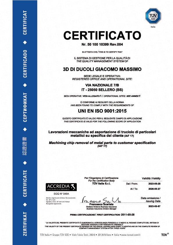 3D Torneria ISO 9001:2015